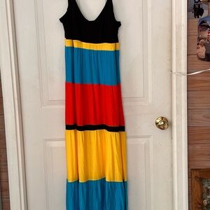 Colorblock Maxi Dress in Black, Blue, Red, Yellow Petite xl